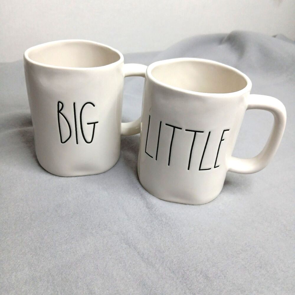 Set of 2 Rae Dunn Coffee Mug Artisan Collection Big Little White Dishwasher Safe